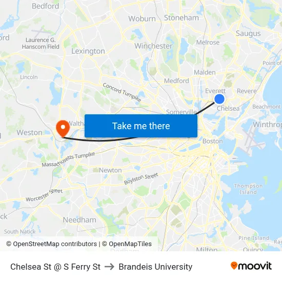 Chelsea St @ S Ferry St to Brandeis University map