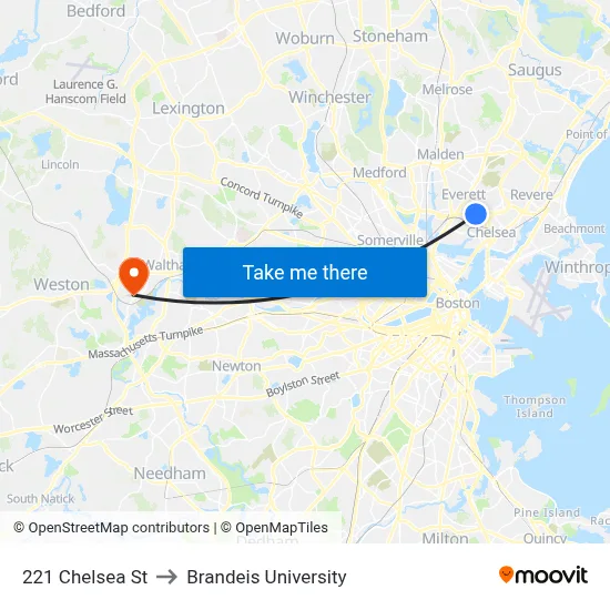 221 Chelsea St to Brandeis University map