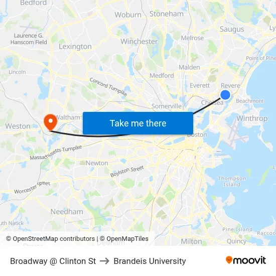 Broadway @ Clinton St to Brandeis University map