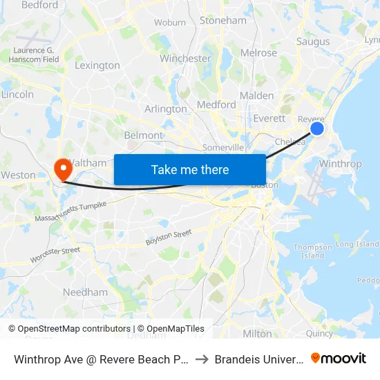 Winthrop Ave @ Revere Beach Pkway to Brandeis University map