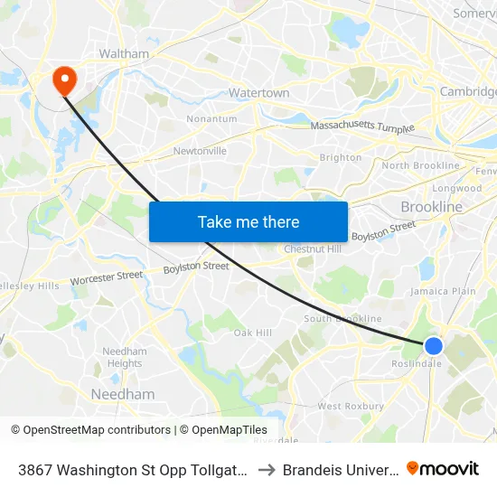 3867 Washington St Opp Tollgate Way to Brandeis University map