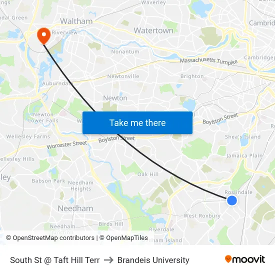 South St @ Taft Hill Terr to Brandeis University map