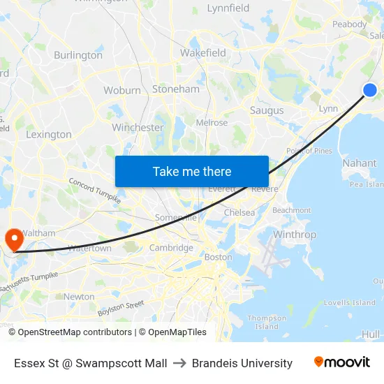 Essex St @ Swampscott Mall to Brandeis University map