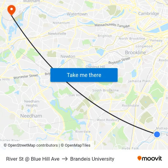 River St @ Blue Hill Ave to Brandeis University map