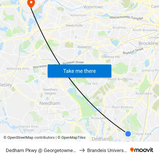 Dedham Pkwy @ Georgetowne Dr to Brandeis University map