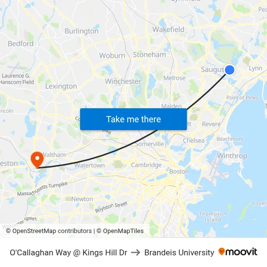O'Callaghan Way @ Kings Hill Dr to Brandeis University map