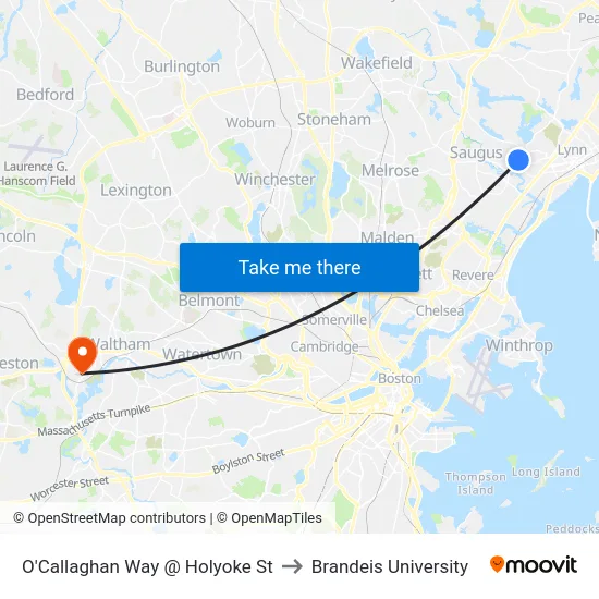 O'Callaghan Way @ Holyoke St to Brandeis University map