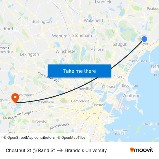 Chestnut St @ Rand St to Brandeis University map