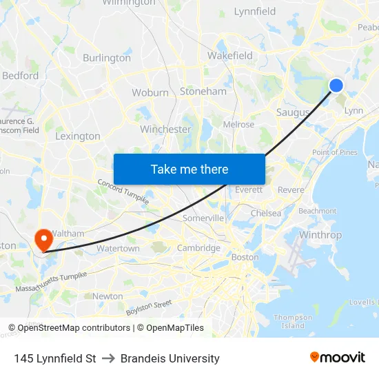 145 Lynnfield St to Brandeis University map