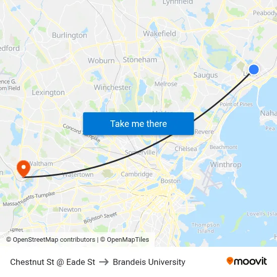 Chestnut St @ Eade St to Brandeis University map