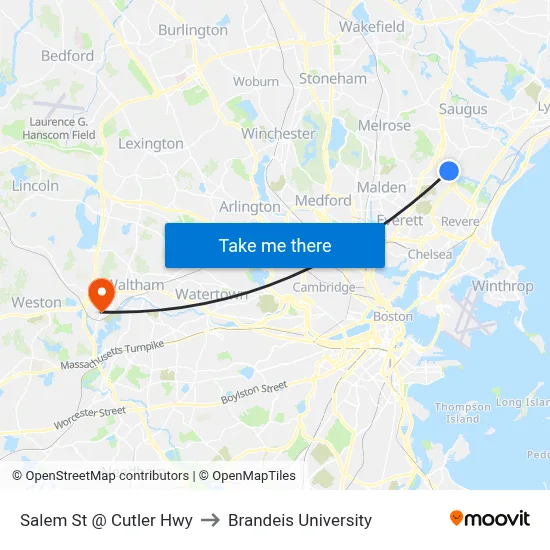 Salem St @ Cutler Hwy to Brandeis University map