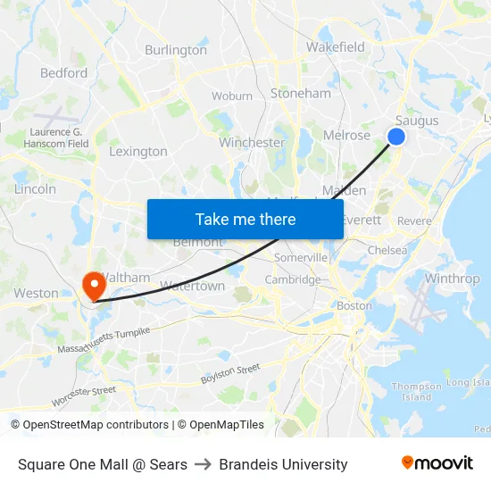 Square One Mall @ Sears to Brandeis University map