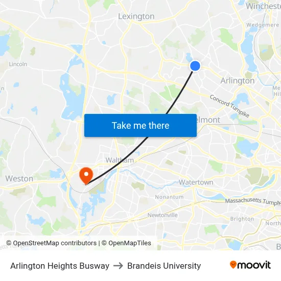 Arlington Heights Busway to Brandeis University map