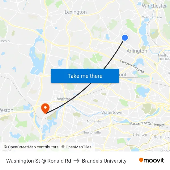 Washington St @ Ronald Rd to Brandeis University map