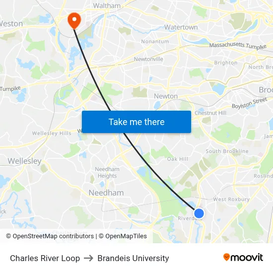 Charles River Loop to Brandeis University map