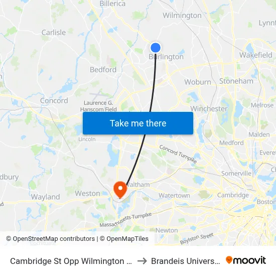 Cambridge St Opp Wilmington Rd to Brandeis University map