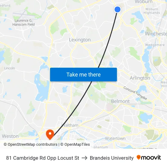 81 Cambridge Rd Opp Locust St to Brandeis University map