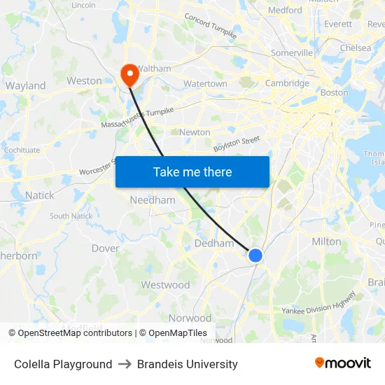 Colella Playground to Brandeis University map