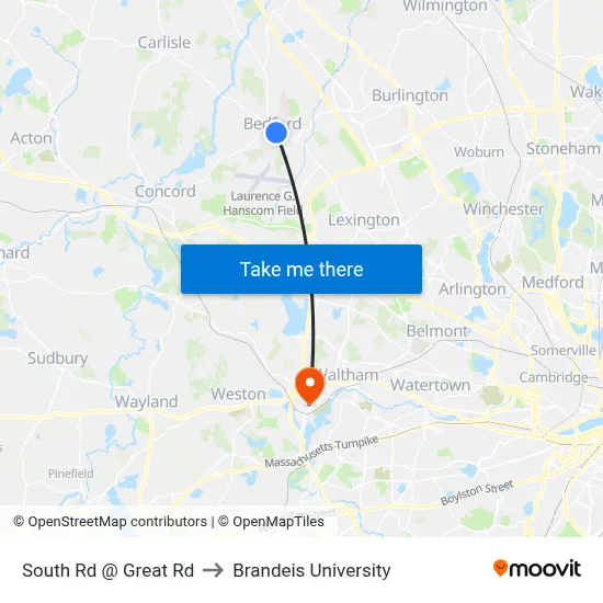 South Rd @ Great Rd to Brandeis University map
