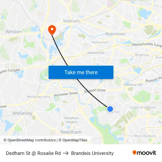 Dedham St @ Rosalie Rd to Brandeis University map