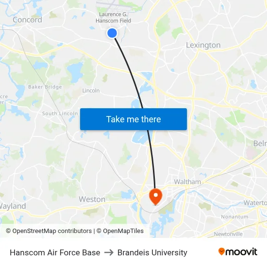 Hanscom Air Force Base to Brandeis University map
