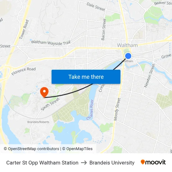 Carter St Opp Waltham Station to Brandeis University map
