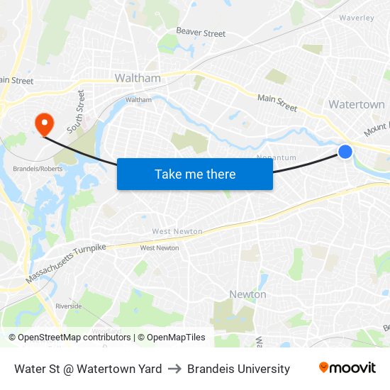 Water St @ Watertown Yard to Brandeis University map