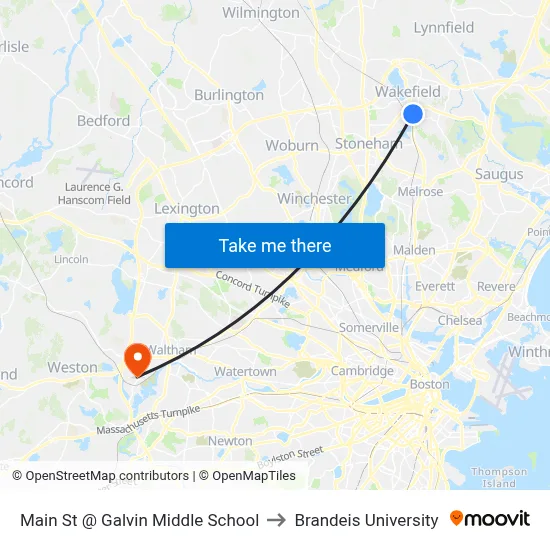 Main St @ Galvin Middle School to Brandeis University map