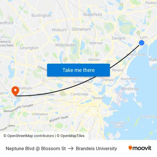 Neptune Blvd @ Blossom St to Brandeis University map