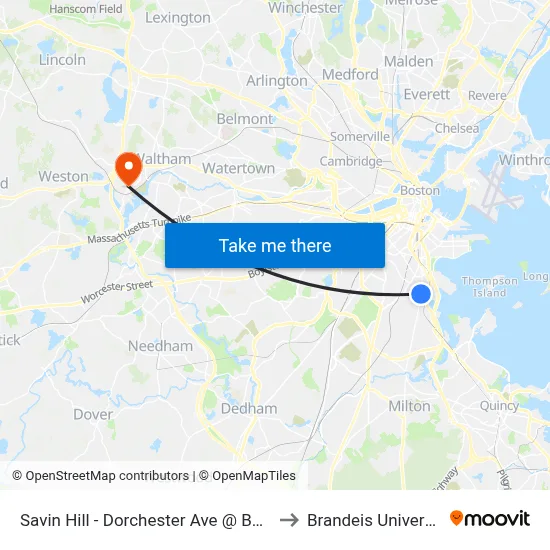 Savin Hill - Dorchester Ave @ Bay St to Brandeis University map