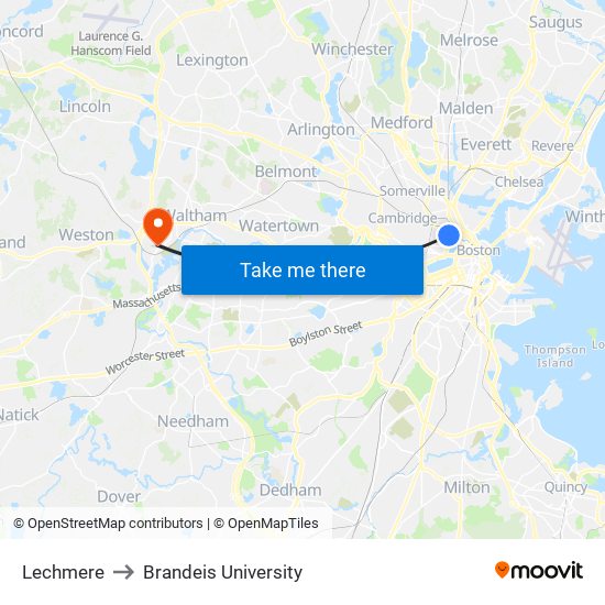 Lechmere to Brandeis University map