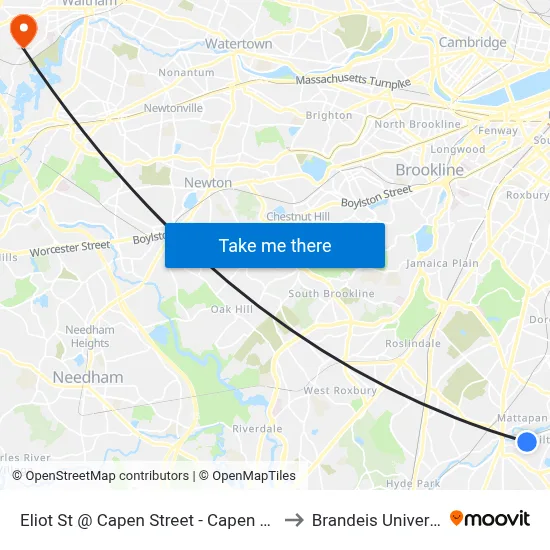 Eliot St @ Capen Street - Capen St Sta to Brandeis University map