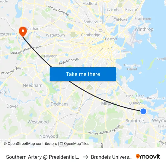 Southern Artery @ Presidential Dr to Brandeis University map