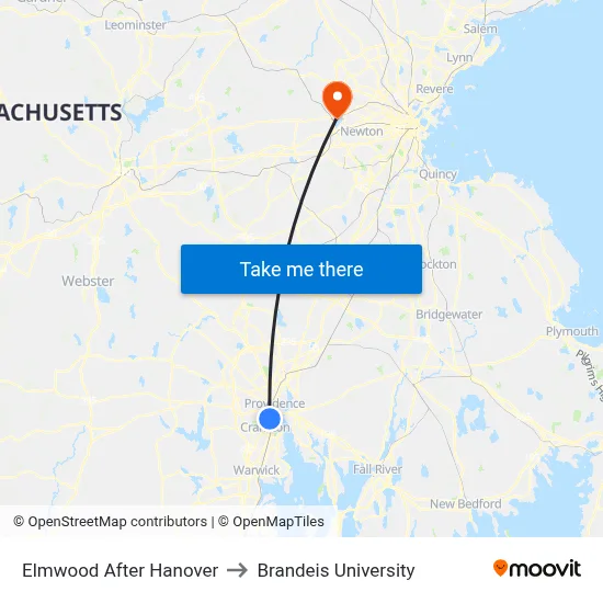 Elmwood After Hanover to Brandeis University map