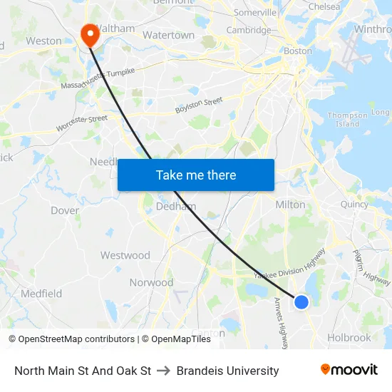 North Main St And Oak St to Brandeis University map