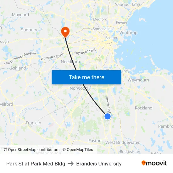 Park St at Park Med Bldg to Brandeis University map