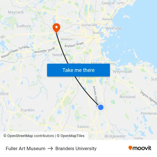 Fuller Art Museum to Brandeis University map