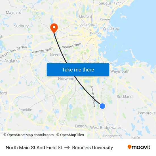 North Main St And Field St to Brandeis University map