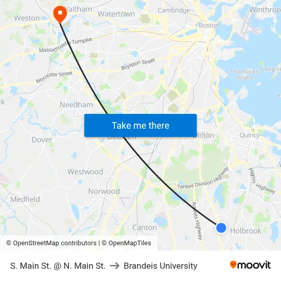S. Main St. @ N. Main St. to Brandeis University map