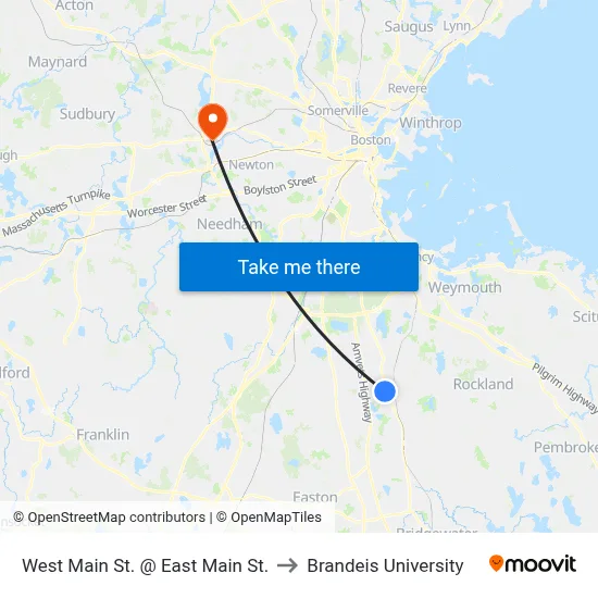 West Main St. @ East Main St. to Brandeis University map