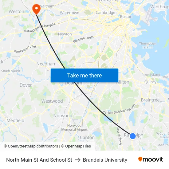 North Main St And School St to Brandeis University map