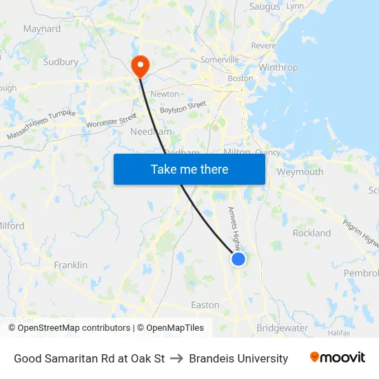 Good Samaritan Rd at Oak St to Brandeis University map