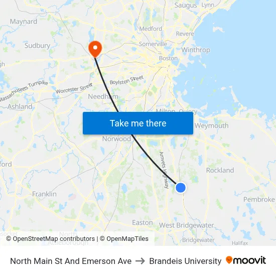 North Main St And Emerson Ave to Brandeis University map