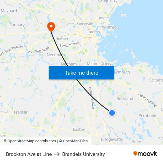 Brockton Ave at Line to Brandeis University map