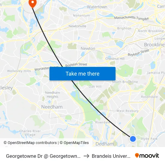 Georgetowne Dr @ Georgetowne Pl to Brandeis University map
