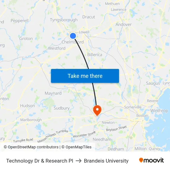 Technology Dr & Research Pl to Brandeis University map
