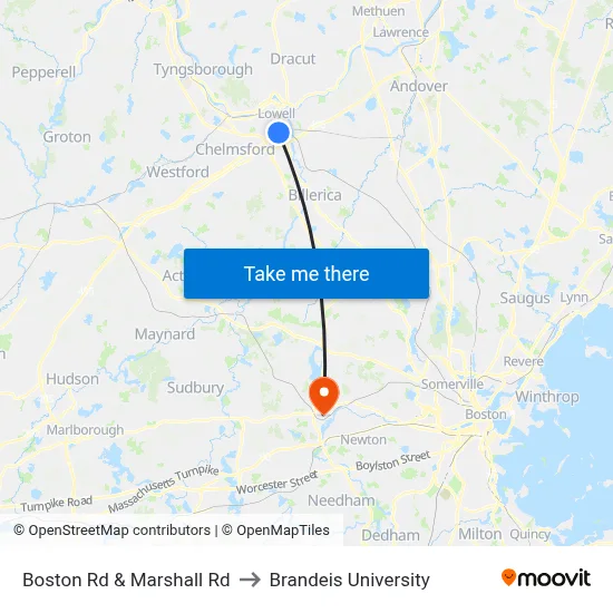 Boston Rd & Marshall Rd to Brandeis University map