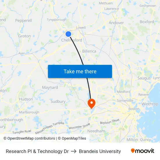 Research Pl & Technology Dr to Brandeis University map