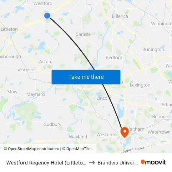 Westford Regency Hotel (Littleton Rd) to Brandeis University map