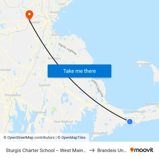 Sturgis Charter School -- West Main Street, Hyannis to Brandeis University map